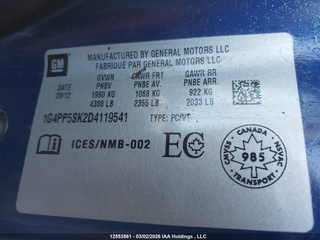 Продаж на аукціоні авто 2013 Buick Verano, vin: 1G4PP5SK2D4119541, номер лоту: 12553561