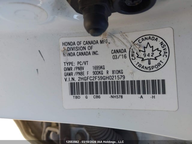Aukcja sprzedaży 2016 Honda Civic Lx, vin: 2HGFC2F59GH021579, numer aukcji: 12553562