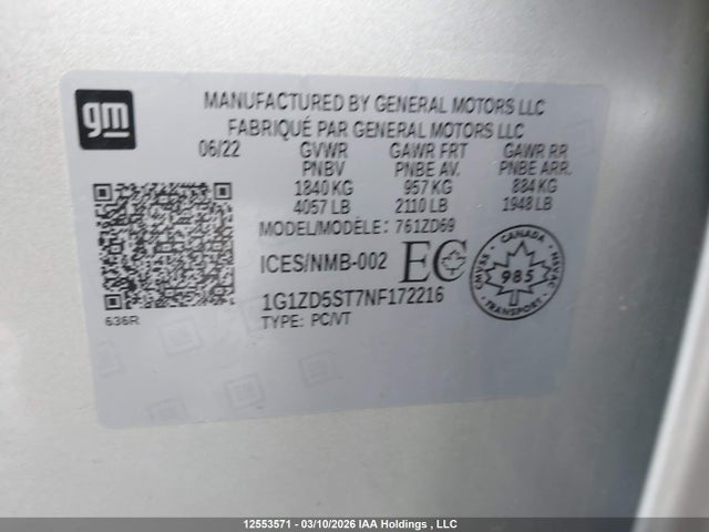 1G1ZD5ST7NF172216 Chevrolet MALIBU LT