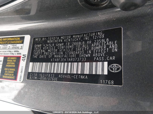 Aukcja sprzedaży 2010 Toyota Camry, vin: 4T4BF3EK1AR073733, numer aukcji: 12553572