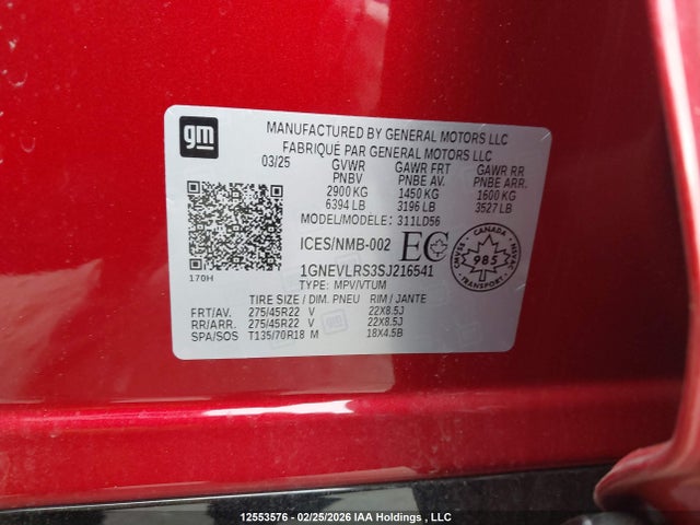 1GNEVLRS3SJ216541 Chevrolet Traverse Rs