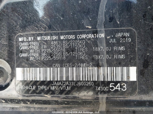 JA4AZ2A31LJ600260 Mitsubishi Outlander Es/ex/ex-l