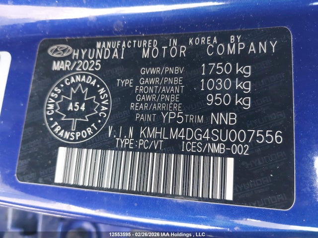 Aukcja sprzedaży 2025 Hyundai Elantra Sel Sport, vin: KMHLM4DG4SU007556, numer aukcji: 12553595