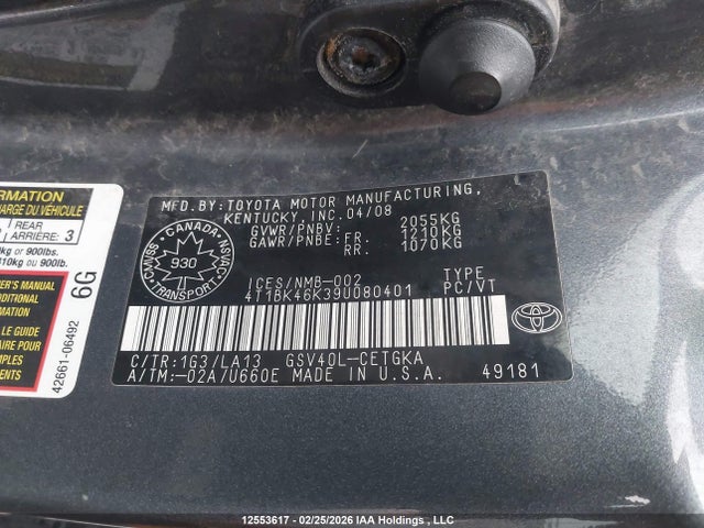 12553617 :رقم المزاد ، 4T1BK46K39U080401 vin ، 2009 Toyota Camry مزاد بيع
