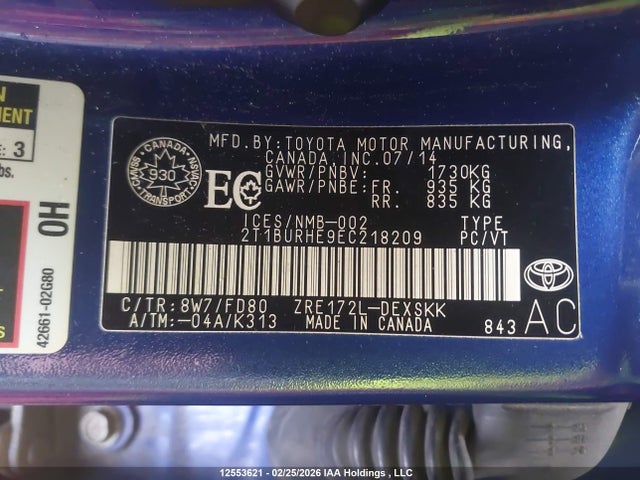 Toyota Corolla S 2014 2T1BURHE9EC218209 Image 9