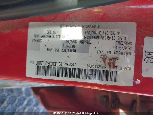Aukcja sprzedaży 2012 Mazda Mazda2 Gx, vin: JM1DE1KY8C0138174, numer aukcji: 12553627