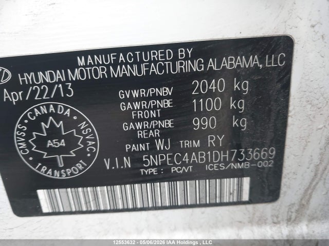 2013 Hyundai Sonata მანქანა იყიდება აუქციონზე, vin: 5NPEC4AB1DH733669, აუქციონის ნომერი: 12553632