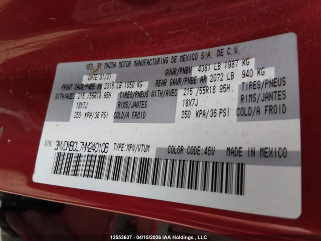 12553637 :رقم المزاد ، 3MVDMBCL7MM240106 vin ، 2021 Mazda Cx-30 Gs مزاد بيع