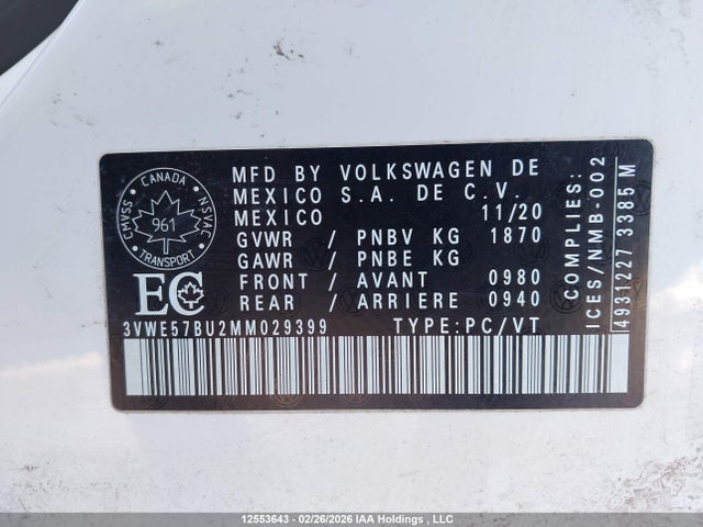 3VWE57BU2MM029399 Volkswagen Jetta Highline