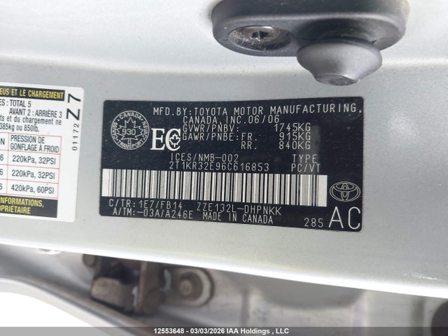 2006 Toyota Corolla Matrix Xr მანქანა იყიდება აუქციონზე, vin: 2T1KR32E96C616853, აუქციონის ნომერი: 12553648