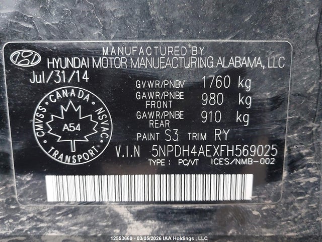 Продаж на аукціоні авто 2015 Hyundai Elantra Gl, vin: 5NPDH4AEXFH569025, номер лоту: 12553660