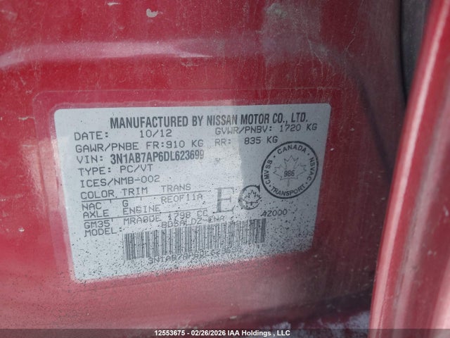 Aukcja sprzedaży 2013 Nissan Sentra, vin: 3N1AB7AP6DL623699, numer aukcji: 12553675