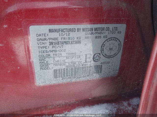 Aukcja sprzedaży 2013 Nissan Sentra, vin: 3N1AB7AP6DL623699, numer aukcji: 12553675