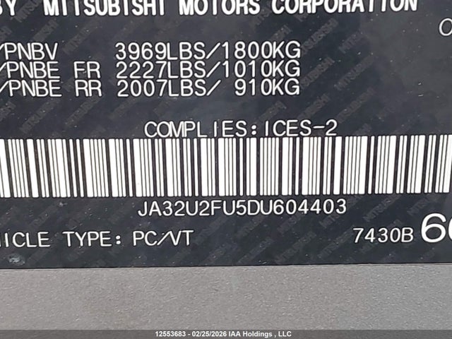 Продажа на аукционе авто 2013 Mitsubishi Lancer Es/es Sport, vin: JA32U2FU5DU604403, номер лота: 12553683