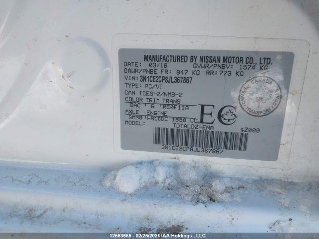 3N1CE2CP8JL367867 Nissan Versa Note 1.6 S/1.6 Sr/1.6 Sv