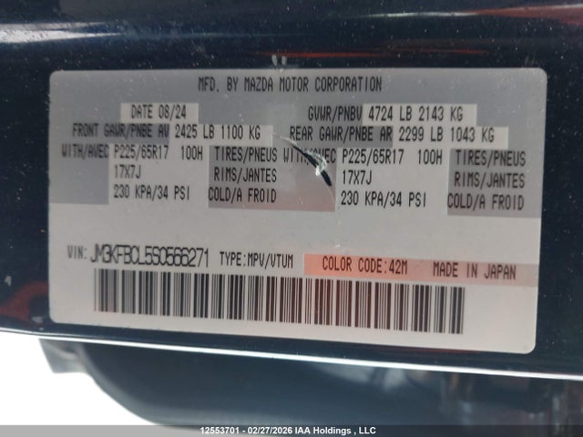 Aukcja sprzedaży 2025 Mazda Cx-5 Preferred, vin: JM3KFBCL5S0566271, numer aukcji: 12553701