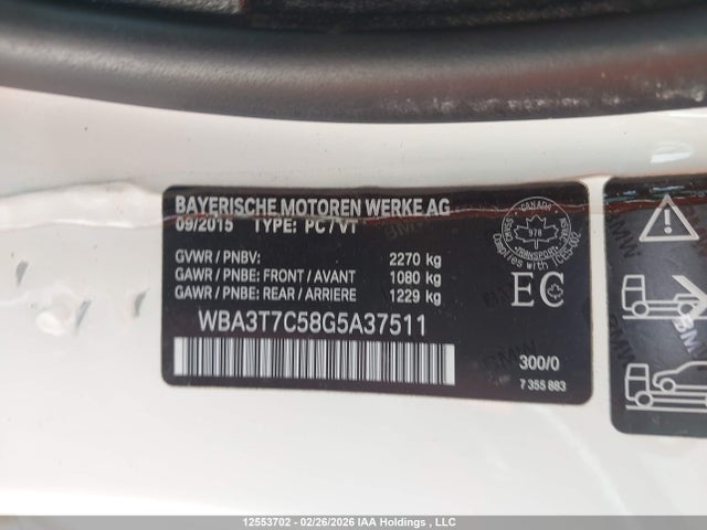 12553702 :رقم المزاد ، WBA3T7C58G5A37511 vin ، 2016 Bmw 4 Series مزاد بيع