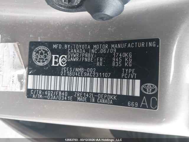 12553703 :رقم المزاد ، 2T1BU4EE9AC231107 vin ، 2010 Toyota Corolla Ce مزاد بيع