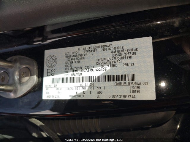 1FMCU9JA8RUB22409 Ford Escape Platinum
