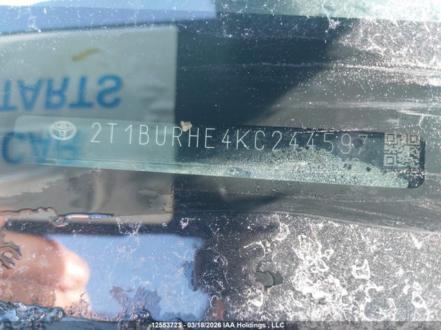 2019 Toyota Corolla მანქანა იყიდება აუქციონზე, vin: 2T1BURHE4KC244597, აუქციონის ნომერი: 12553723