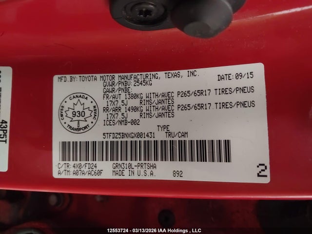 5TFDZ5BNXGX001431 Toyota Tacoma Dbl Cab/sr5/trd Sport/or