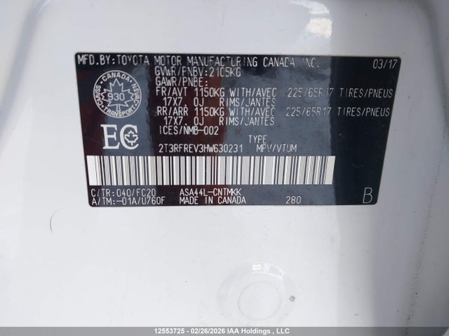 12553725 :رقم المزاد ، 2T3RFREV3HW630231 vin ، 2017 Toyota Rav4 Xle مزاد بيع