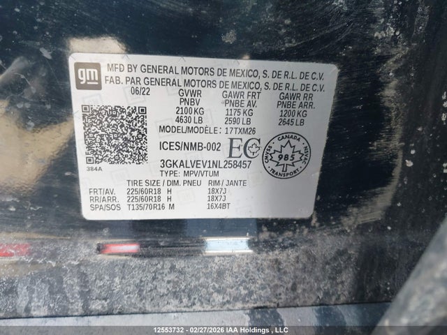 3GKALVEV1NL258457 GMC Terrain Slt