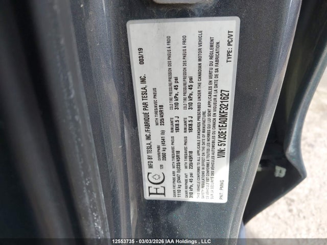 Aukcja sprzedaży 2019 Tesla Model 3 Long Range/mid Range/standard Range/standard Range Plus, vin: 5YJ3E1EA0KF321627, numer aukcji: 12553735