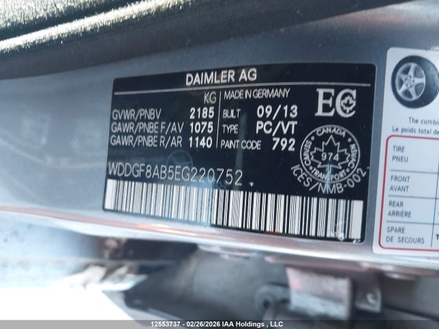 12553737 :رقم المزاد ، WDDGF8AB5EG220752 vin ، 2014 Mercedes-benz C 300 4matic مزاد بيع