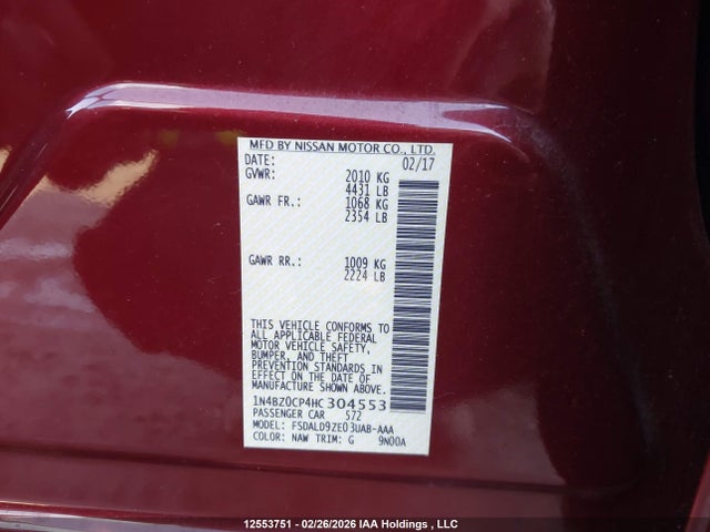 1N4BZ0CP4HC304553 Nissan Leaf S/sv/sl