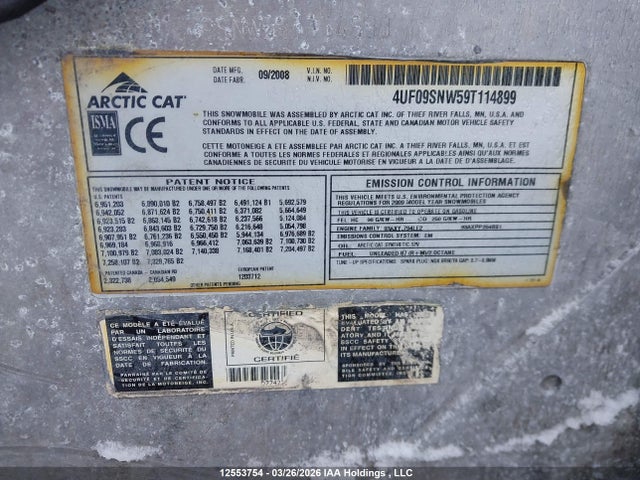 Продажа на аукционе авто 2009 Arctic Cat , vin: 4UF09SNW59T114899, номер лота: 12553754