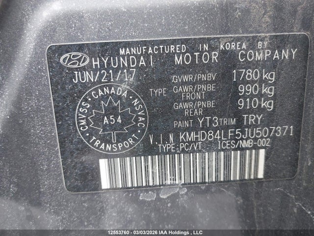 KMHD84LF5JU507371 Hyundai Elantra