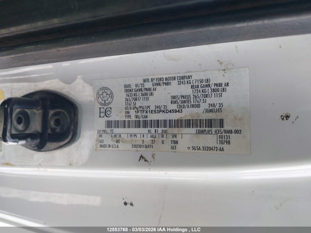 Aukcja sprzedaży 2023 Ford F150 Super Cab, vin: 1FTFX1E53PKD45943, numer aukcji: 12553768