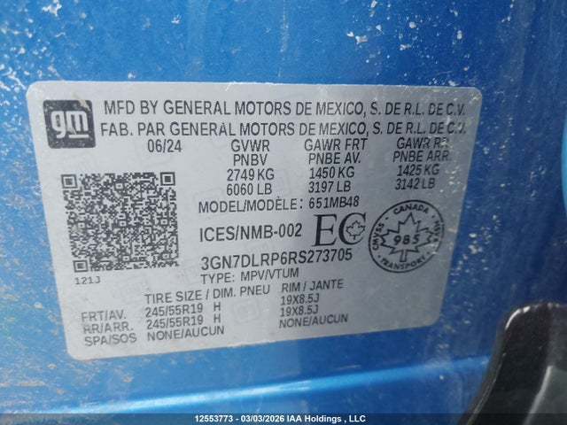 2024 Chevrolet Equinox Ev Lt მანქანა იყიდება აუქციონზე, vin: 3GN7DLRP6RS273705, აუქციონის ნომერი: 12553773