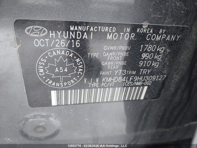 KMHD84LF9HU309127 Hyundai ELANTRA GL