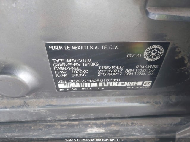 3CZRZ2H30PM107381 Honda HR-V LX