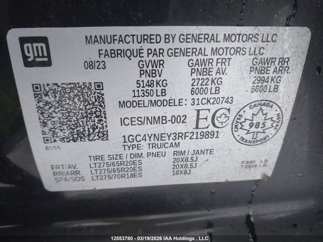 2024 Chevrolet Silverado 2500hd მანქანა იყიდება აუქციონზე, vin: 1GC4YNEY3RF219891, აუქციონის ნომერი: 12553780