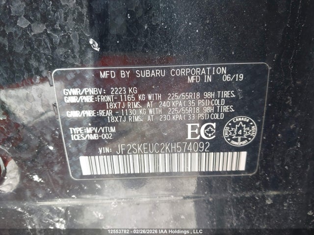 JF2SKEUC2KH574092 Subaru Forester Limited