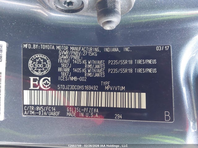 Продажа на аукционе авто 2017 Toyota Sienna Le, vin: 5TDJZ3DC0HS169492, номер лота: 12553789