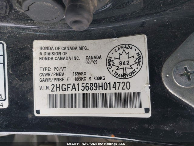 Aukcja sprzedaży 2009 Honda Civic, vin: 2HGFA15689H014720, numer aukcji: 12553811
