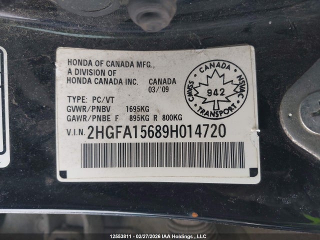 Aukcja sprzedaży 2009 Honda Civic, vin: 2HGFA15689H014720, numer aukcji: 12553811