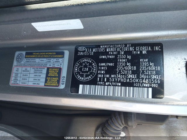 5XYPHDA50KG481566 KIA Sorento 3.3l Ex/3.3l Ex+