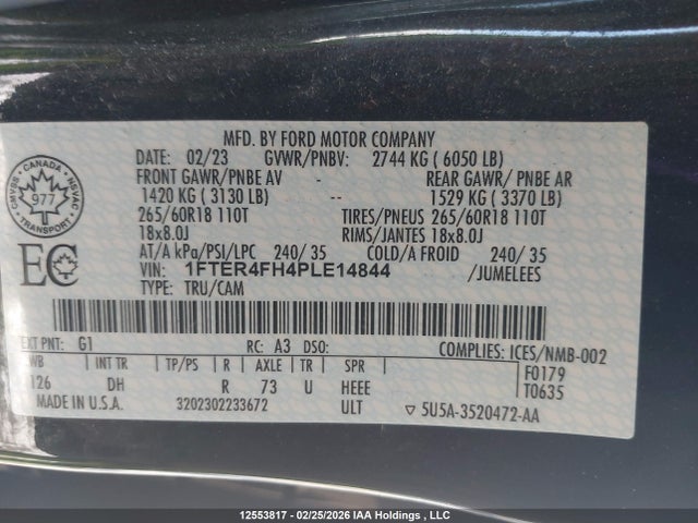 Продажа на аукционе авто 2023 Ford Ranger Xl/xlt/lariat, vin: 1FTER4FH4PLE14844, номер лота: 12553817