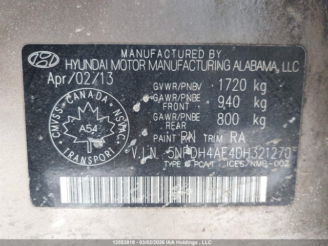 Aukcja sprzedaży 2013 Hyundai Elantra, vin: 5NPDH4AE4DH321270, numer aukcji: 12553818