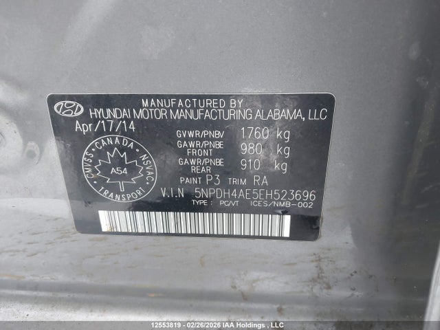 5NPDH4AE5EH523696 Hyundai Elantra Se/sport/limited