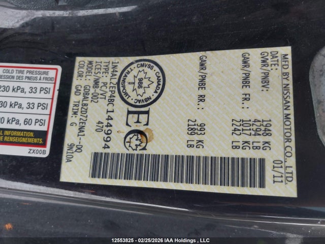 Продаж на аукціоні авто 2011 Nissan Altima, vin: 1N4AL2EP4BC144994, номер лоту: 12553825