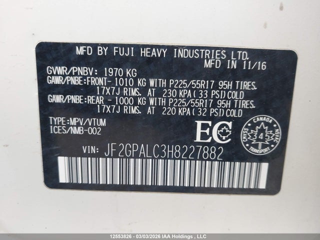 Subaru Crosstrek Limited 2017 JF2GPALC3H8227882 Image 9