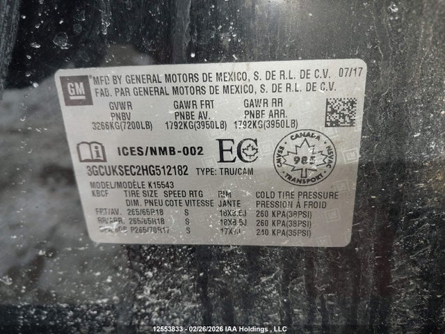 Продажа на аукционе авто 2017 Chevrolet Silverado 1500 2lz, vin: 3GCUKSEC2HG512182, номер лота: 12553833