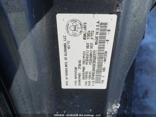 Aukcja sprzedaży 2012 Honda Odyssey, vin: 5FNRL5H45CB502222, numer aukcji: 12553835