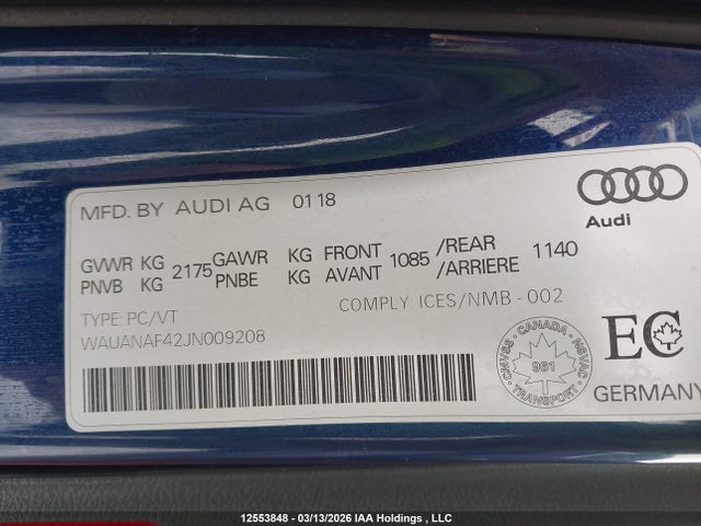 WAUANAF42JN009208 Audi A4 Komfort